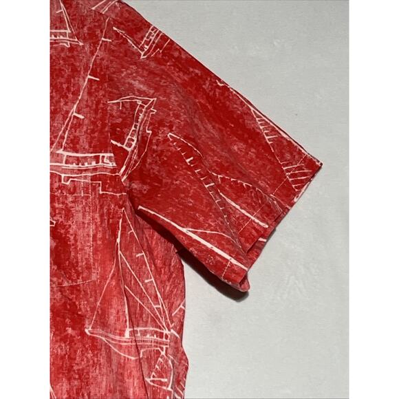 VTG Kahala Mens Hawaiian Shirt Large Red Sailboats 1/4 Button Collared Pullover - Picture 5 of 12